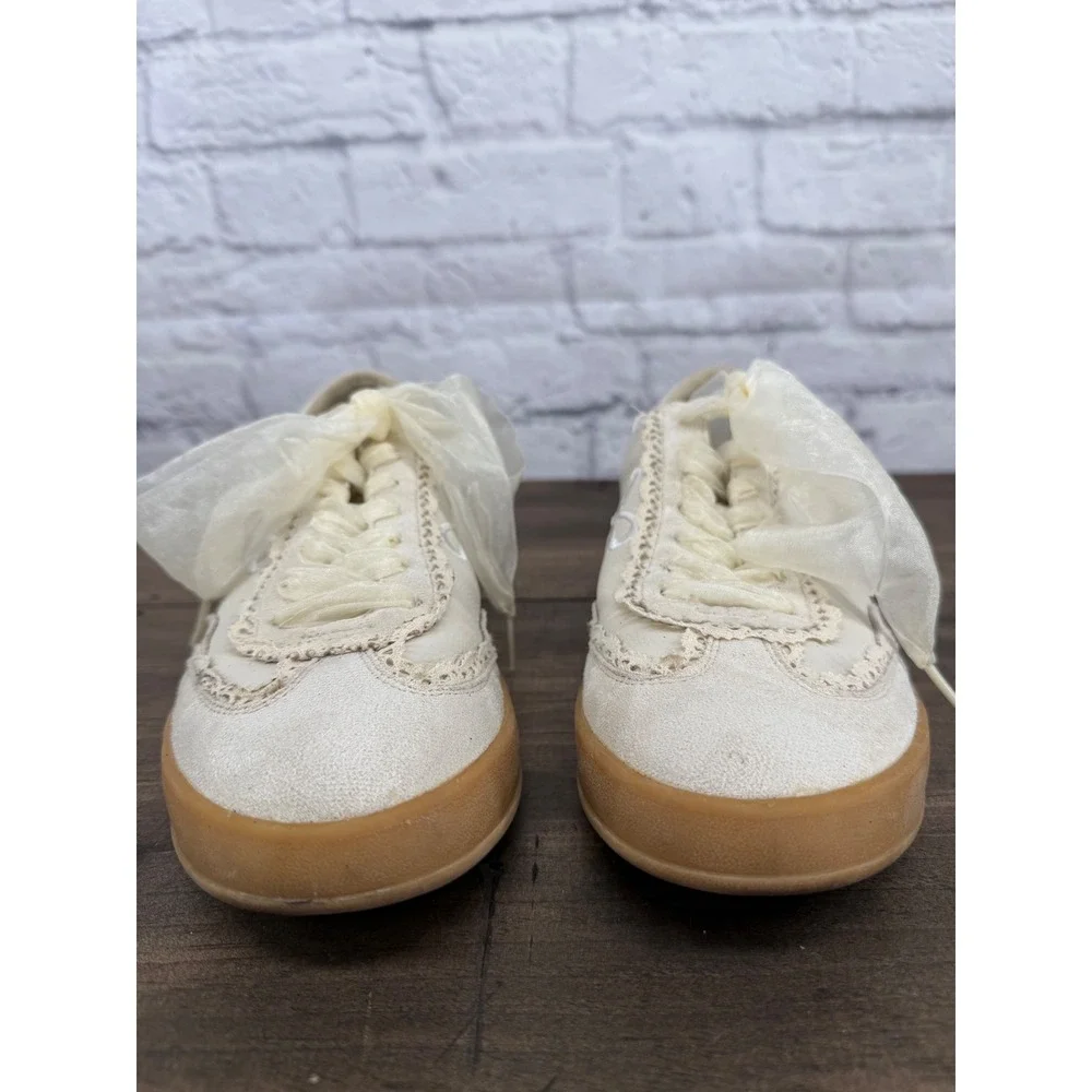 Women's Size 9 Coquette Balletcore Bow Lace Cottagecore Sneakers Cream